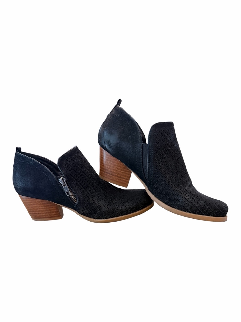Baretrap Women’s Black Cutout Ankle Booties with Wood Block Heel